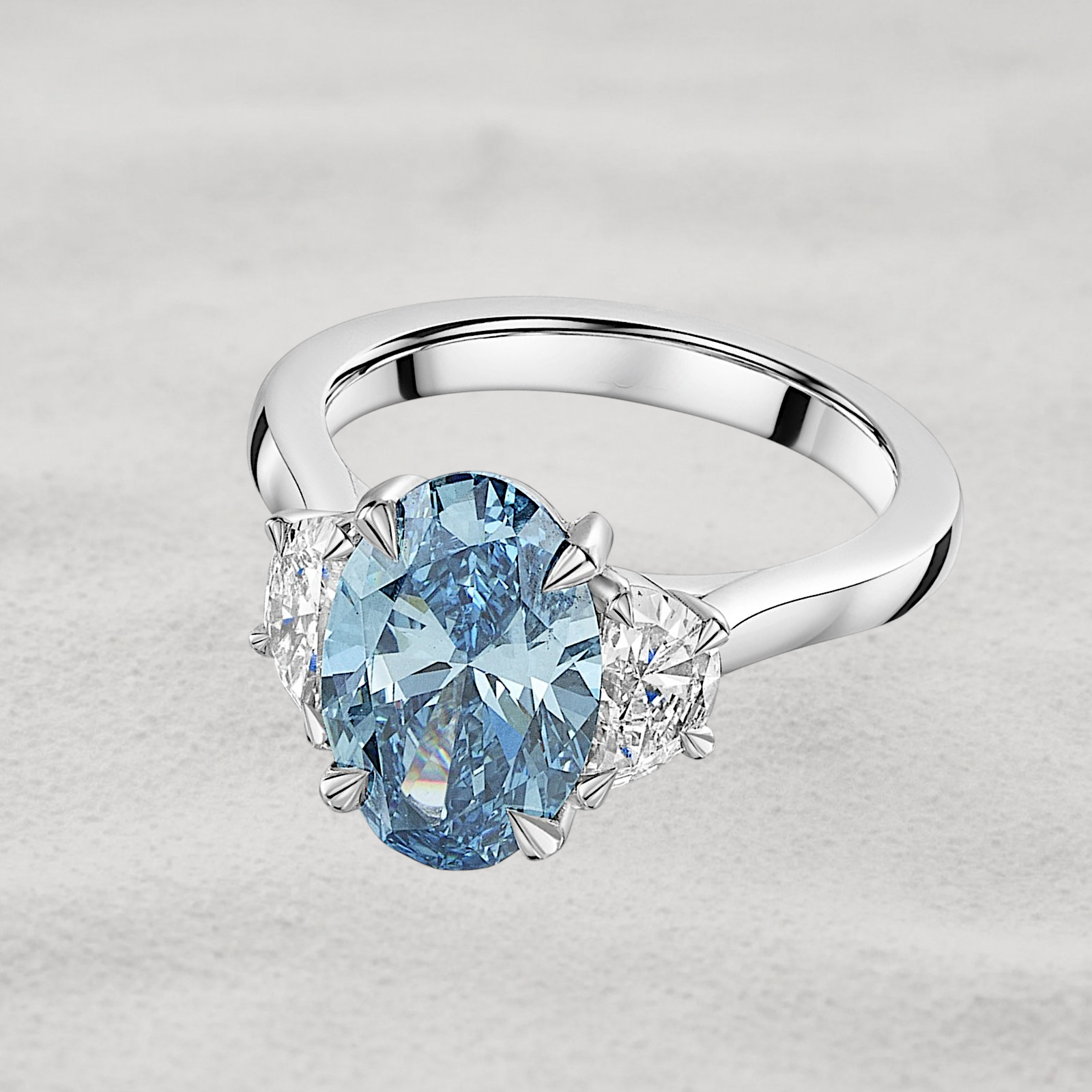 Oval Cut 4.50 CT Fancy Intense Blue Lab Grown Diamond Women Ring 14K White Gold