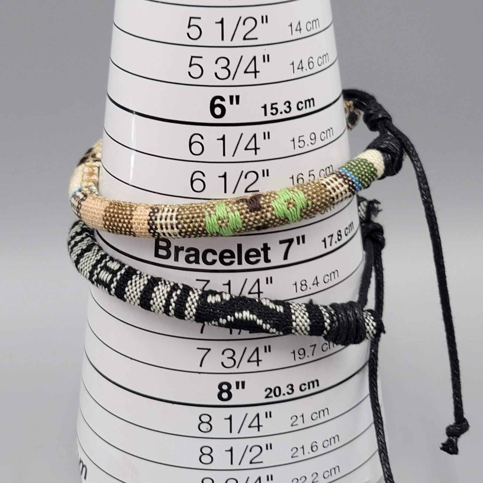Cotton Textile Pattern Bracelet Lot of 2 Slide Adjustable