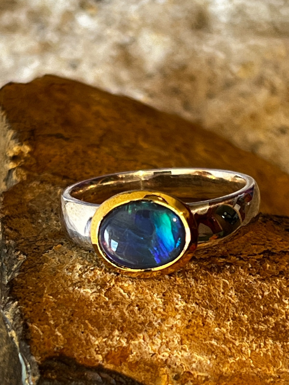 Black Opal Magic from Lightning Ridge in 18kt Gold Vermeil Setting Sterling Silver