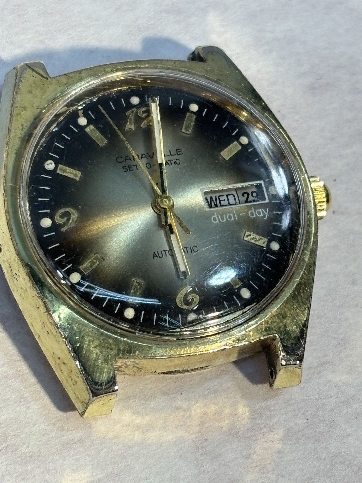 Caravelle Set-O-Matic Men’s Automatic Day/Date Gold Tone Watch