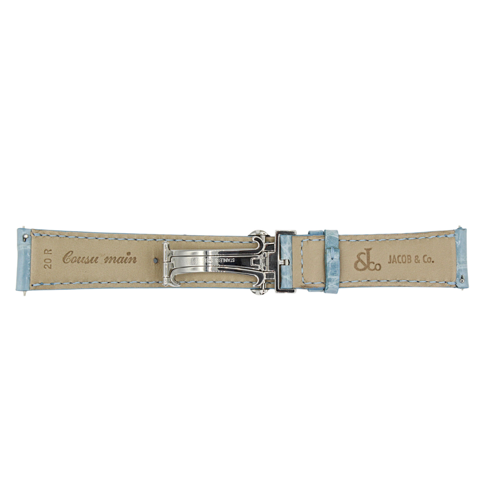 Authentic Jacob and Co Baby Blue Alligator Strap W. Stainless Steel Clasp 20mm