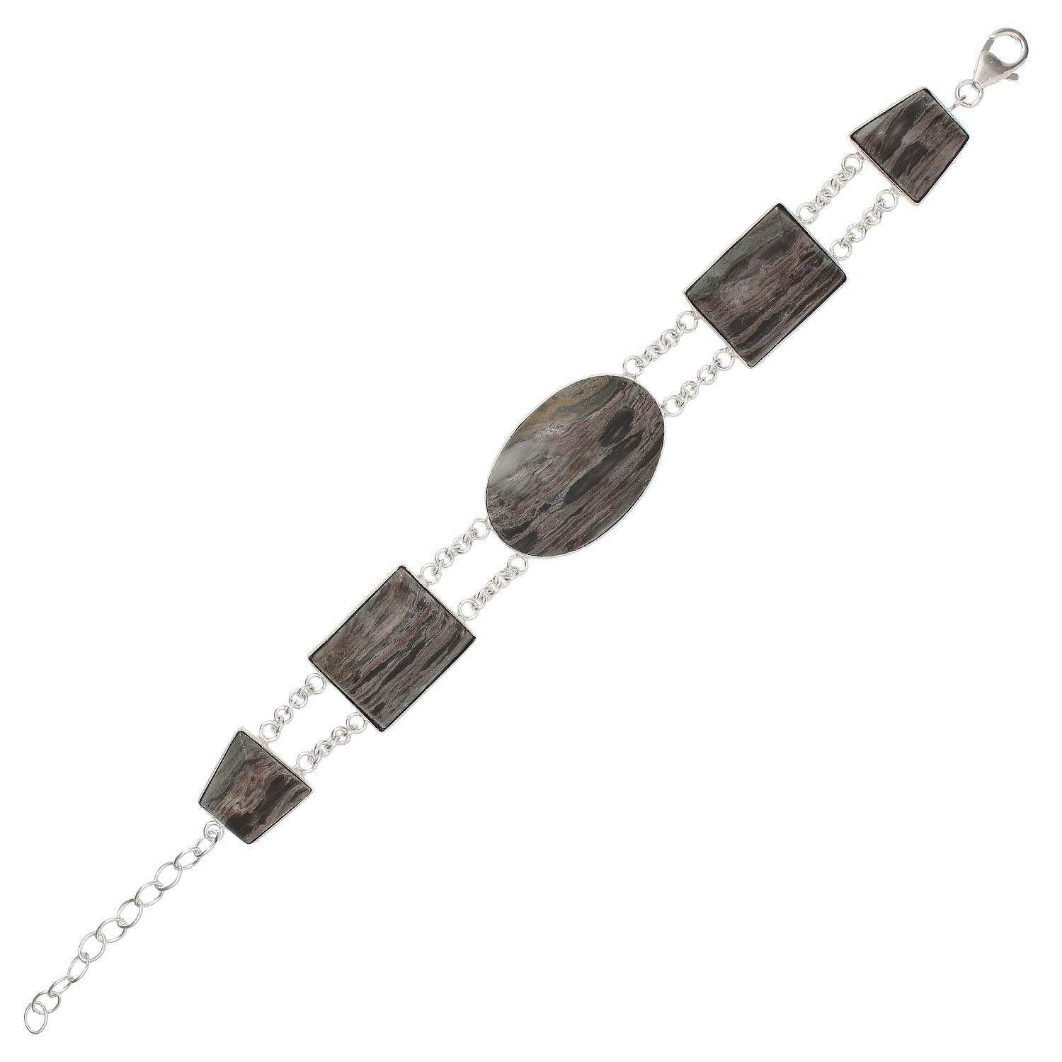 Ladies Bracelet Real Silver 925 Sterling with Landscape Jasper 18-23cm Long
