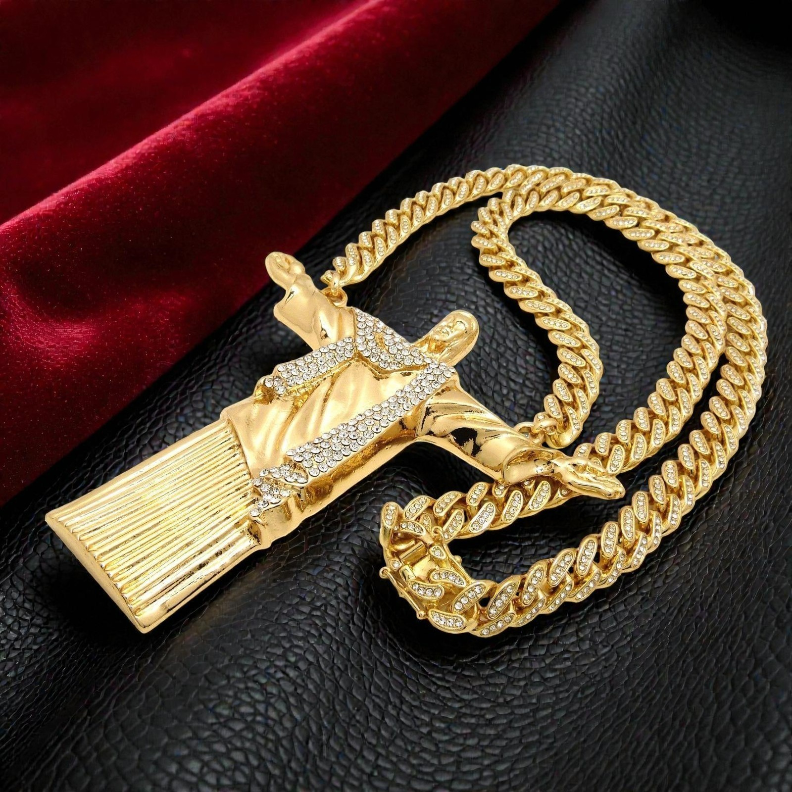 HIP HOP JUMBO XXL JESUS BODY CZ PENDANT 13mm 24″ ICED CUBAN CHAIN BLING NECKLACE