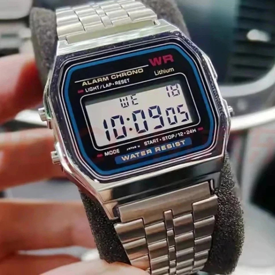 Water Proof Vintage Retro Digital Watch For Men & Women Alarm Stop Watch