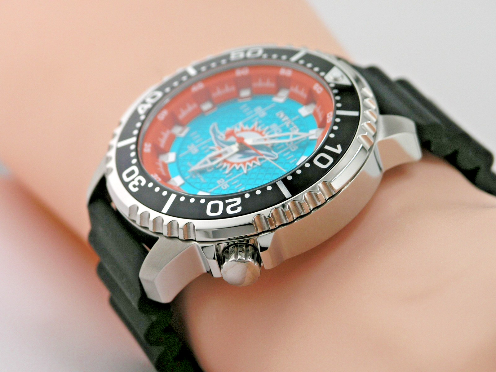 NEW INVICTA 48102 NFL MIAMI DOLPHINS STEEL SILICONE SPORTS WATCH QUARTZ 48MM C