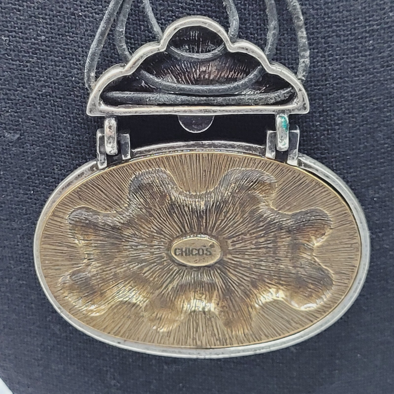 Chico’s Enamel and Rhinestone Pendant Necklace Triple Stand Cord Vintage Signed