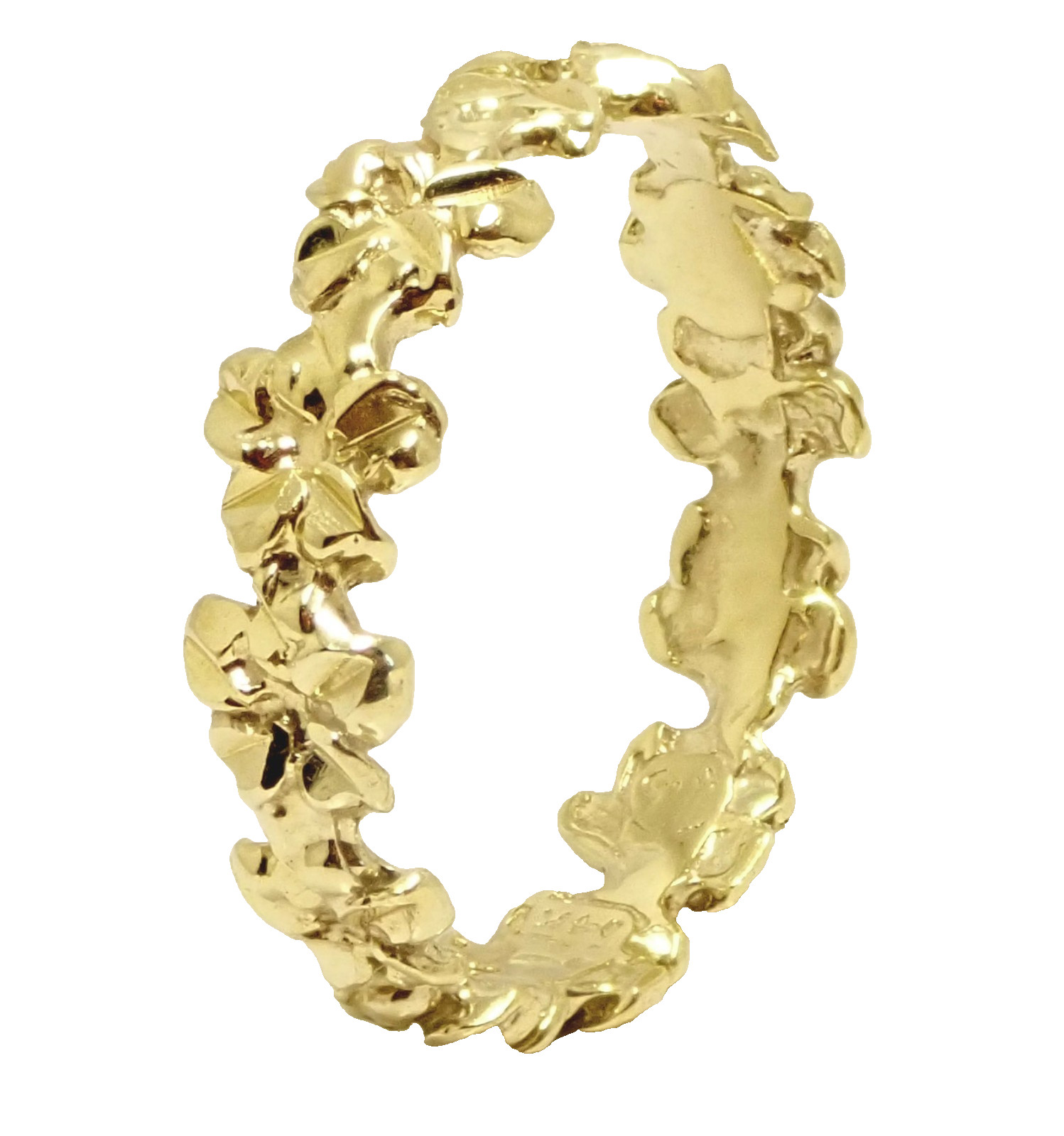 Size 5 Hawaiian Plumeria Lei Solid 14K Yellow Gold Women’s Ring 4.3 mm Handmade