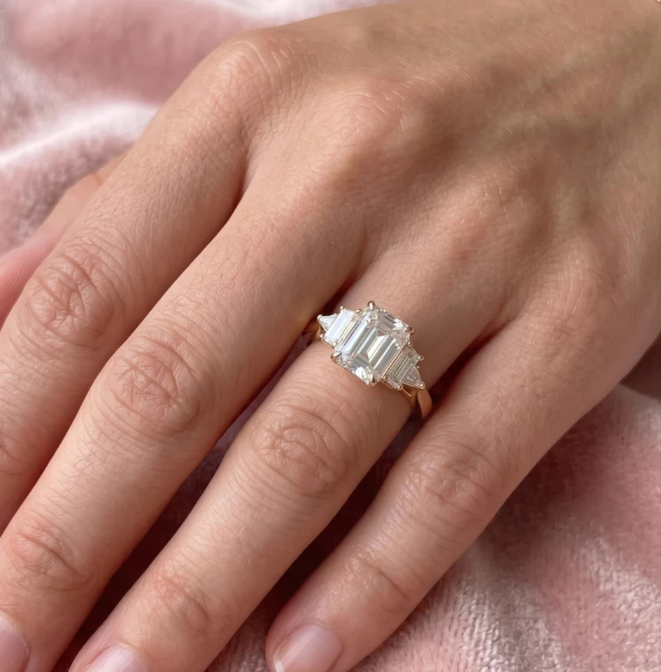 1.60 Ct Emerald Cut Lab Created Diamond Five Stone Ring 14K Yellow Gold Plated