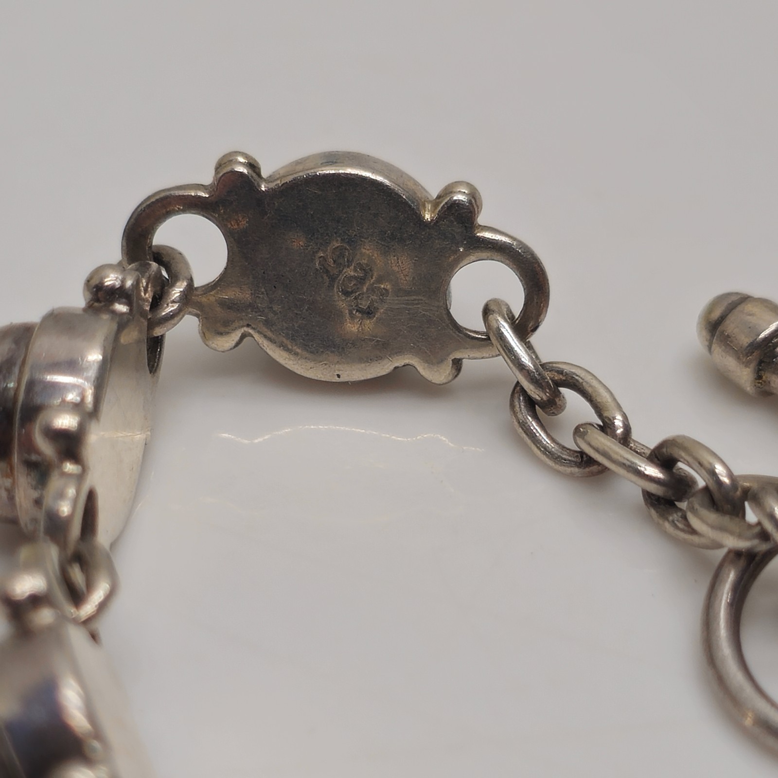 925 Sterling Silver Blue Stone Link Bracelet Toggle Clasp 6.25in 16.84g Vintage