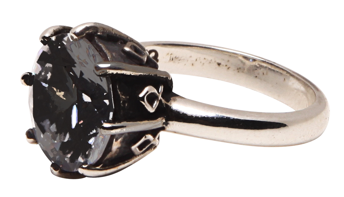 Femme Metale Engaging Jet Black CZ Solitaire Fine Sterling Silver Ring 925 5-9