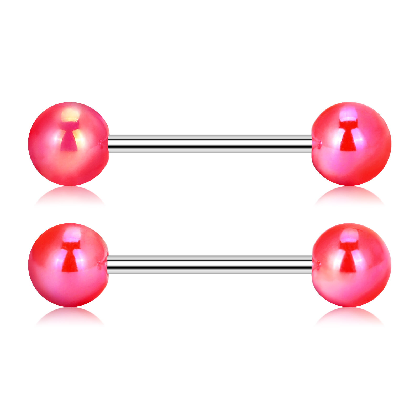 2pcs Colorful Ball Tongue Rings 316L Stainless Steel Barbell Nipple Ring 14G Bar