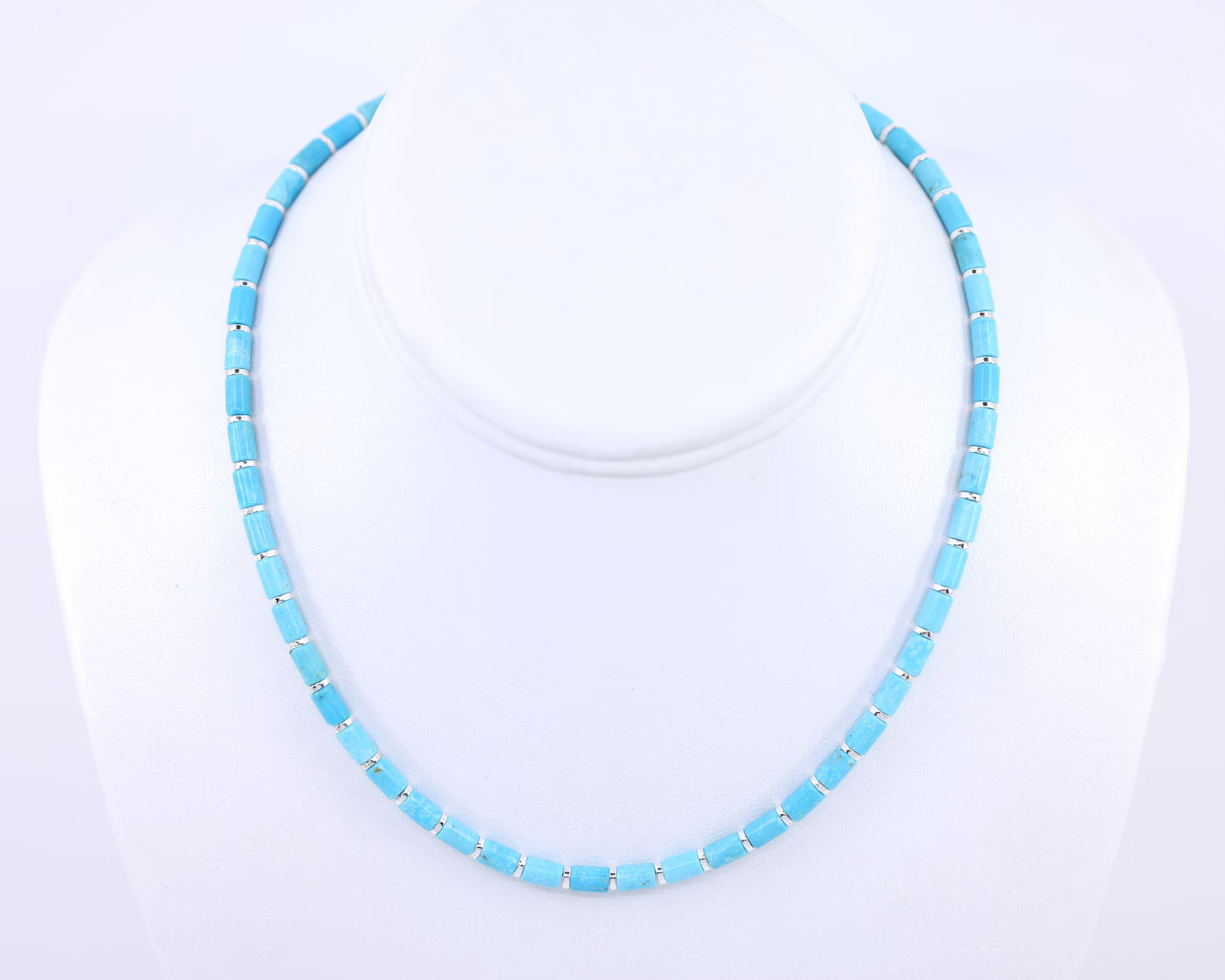 Arizona Turquoise Necklace | 4x6mm Blue Gemstone Beads | Sterling Silver, Unisex
