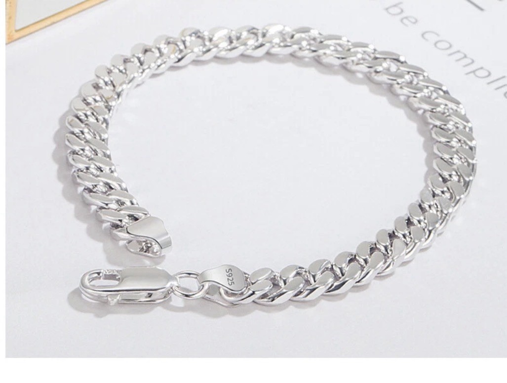Silver 925 Cuban Link Chain Bracelet Nickel-Free Lobster Closure 7-9in