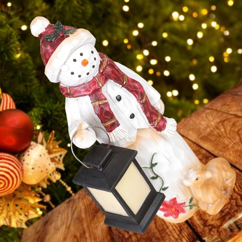 Snowman Lantern Figurine Resin Statue Children Indoor Outdoor Garden Yard Decor