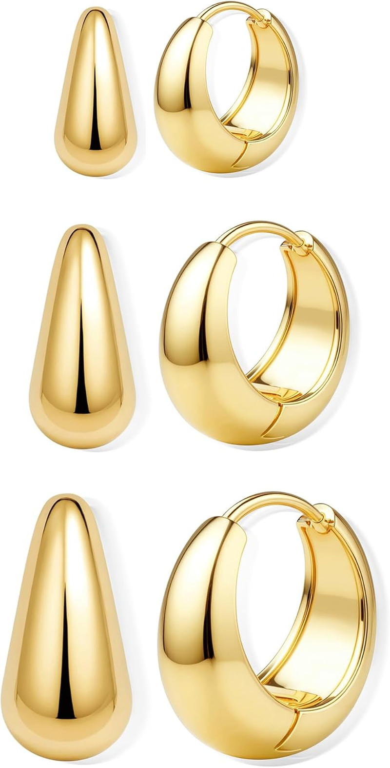 3 Pairs 14K Gold Hoop Earrings Set for Women Small Chunky Huggie | Hypoallergeni