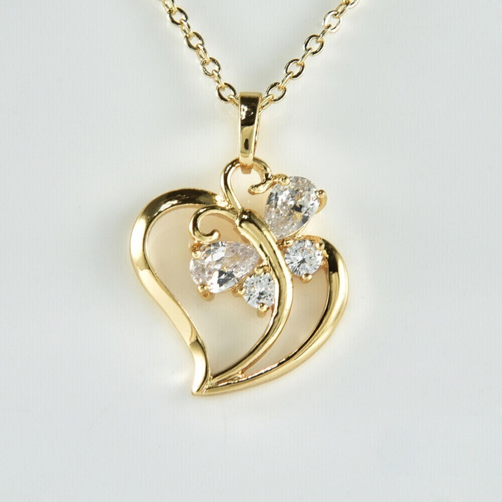 14K Yellow Gold Plated 2Ct Pear Cut Simulated Diamond Heart Shape Fancy Pendant