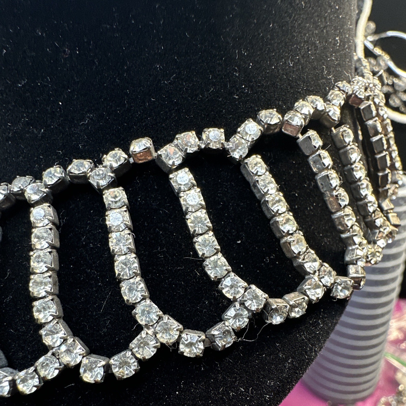 Silver Tone Crystal Rhinestone Statement Choker Necklace, Adjustable – Fashion