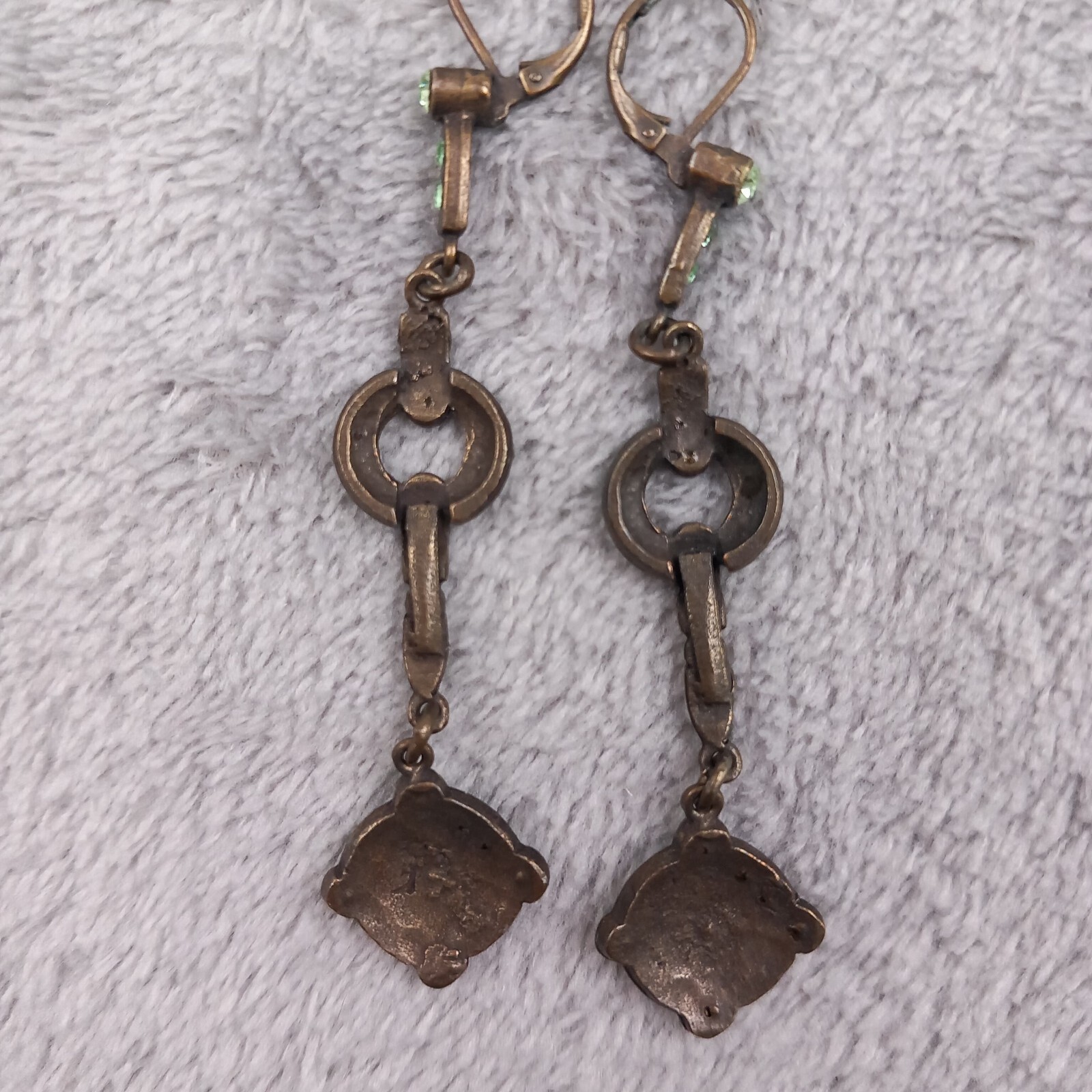 Unbranded Bronze Green Rhinestone Drop Earrings Vintage Y2K Leverback One Size