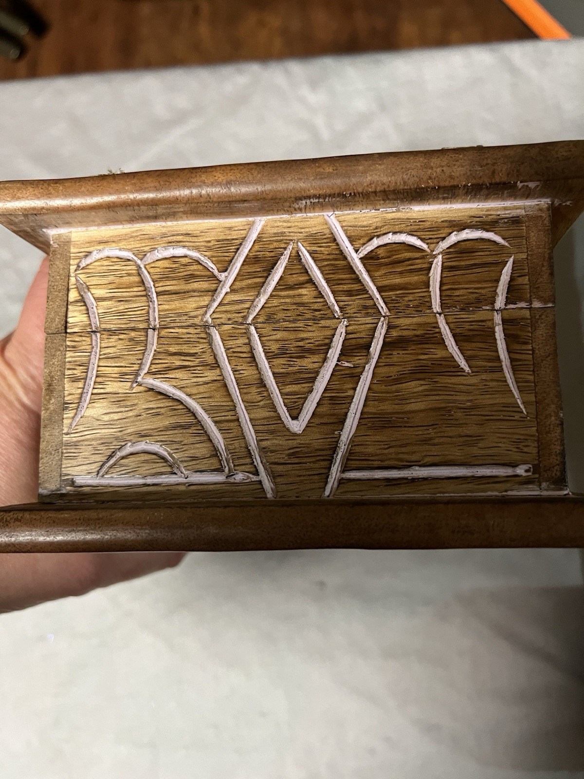 Wooden Floral Inlay Jewelry Box Hinged Lid Brown/Silver Tone 9x6x4 in