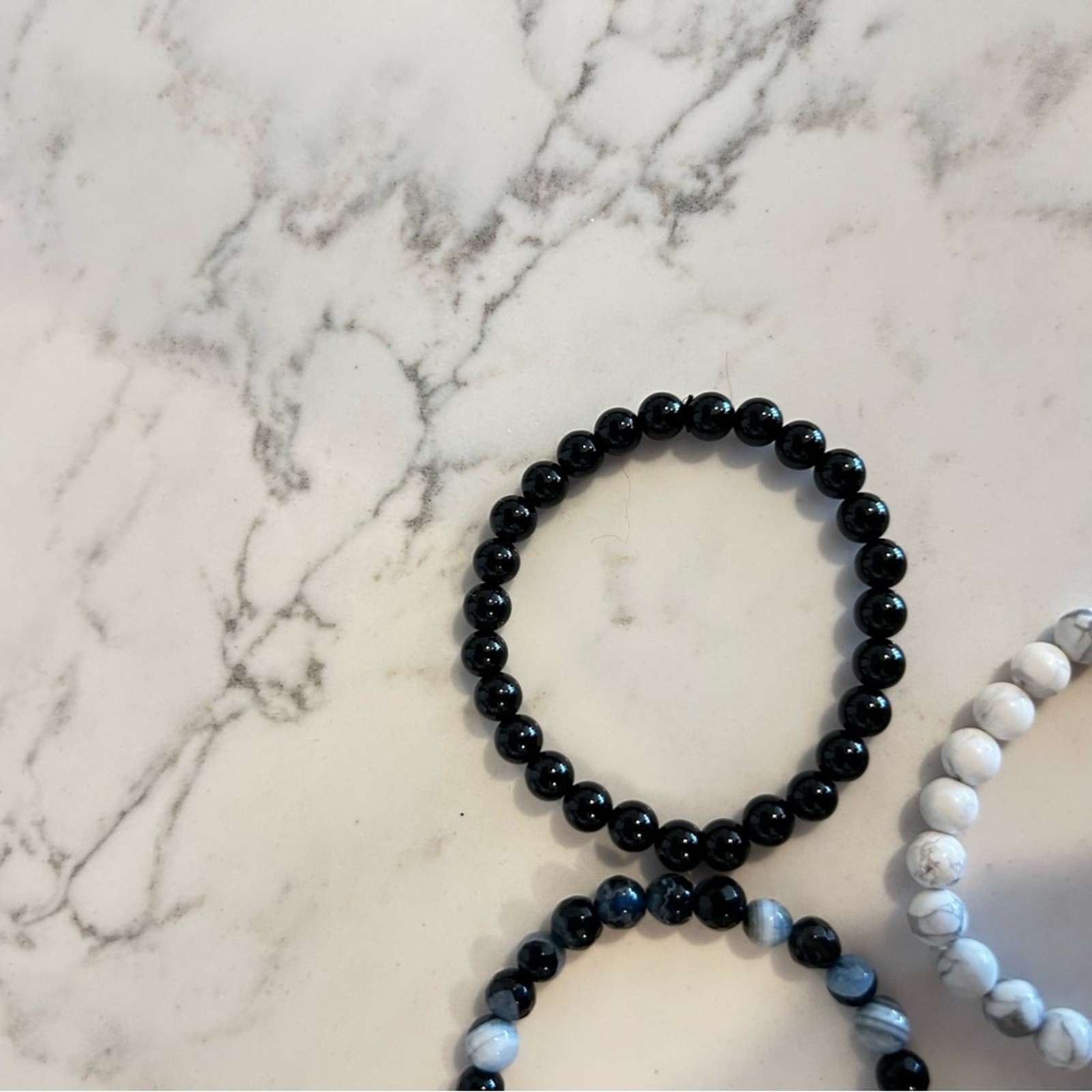 Trio of Beaded Bracelets Black Gray White