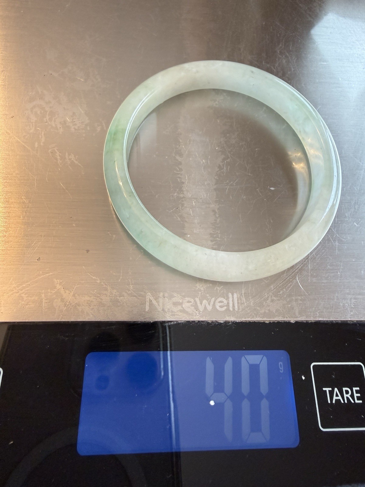 Vintage JADE Bangle Bracelet, Icy Green, Semi-translucent, 40g