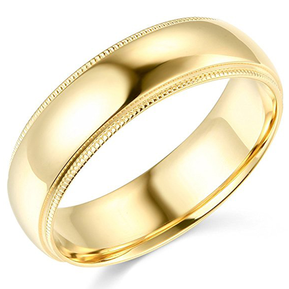 14K Yellow Gold 2mm 3mm 4mm 5mm 6mm Comfort Fit Men Women Milgrain Wedding Band