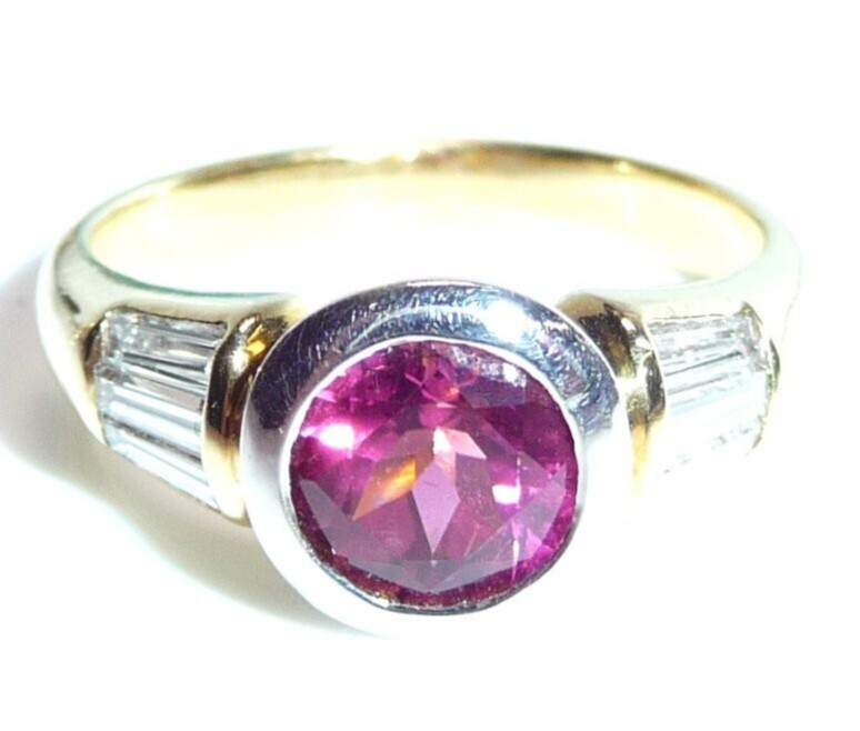 Ring 750 yellow gold 1.28ct pink tourmaline 0.60ct diamonds size 55/17.5 mm rubellite