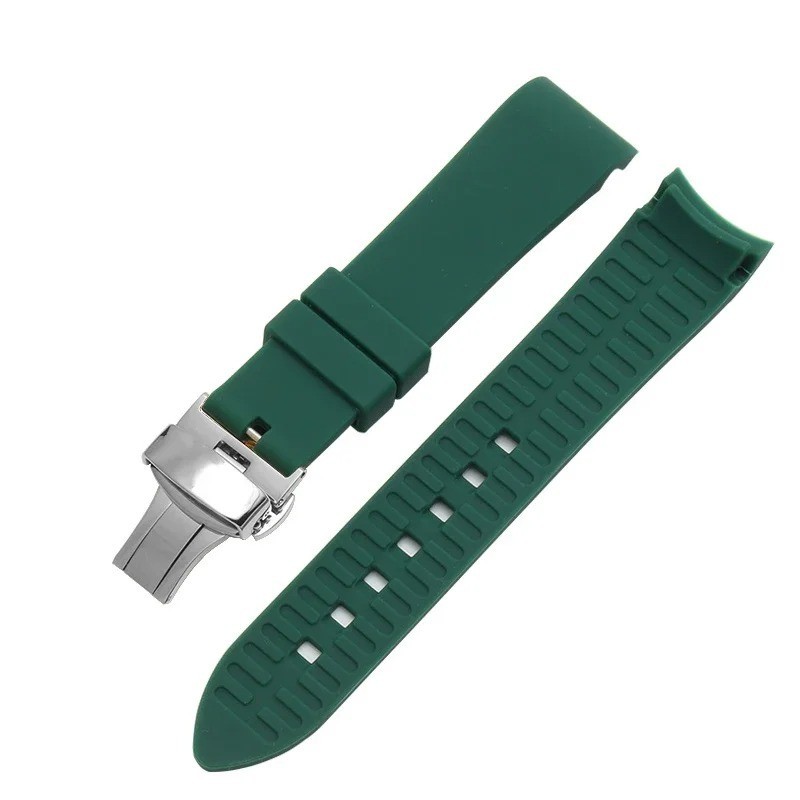 Curved End Silicone Watchband Rubber Strap Butterfly Buckle +CLASP