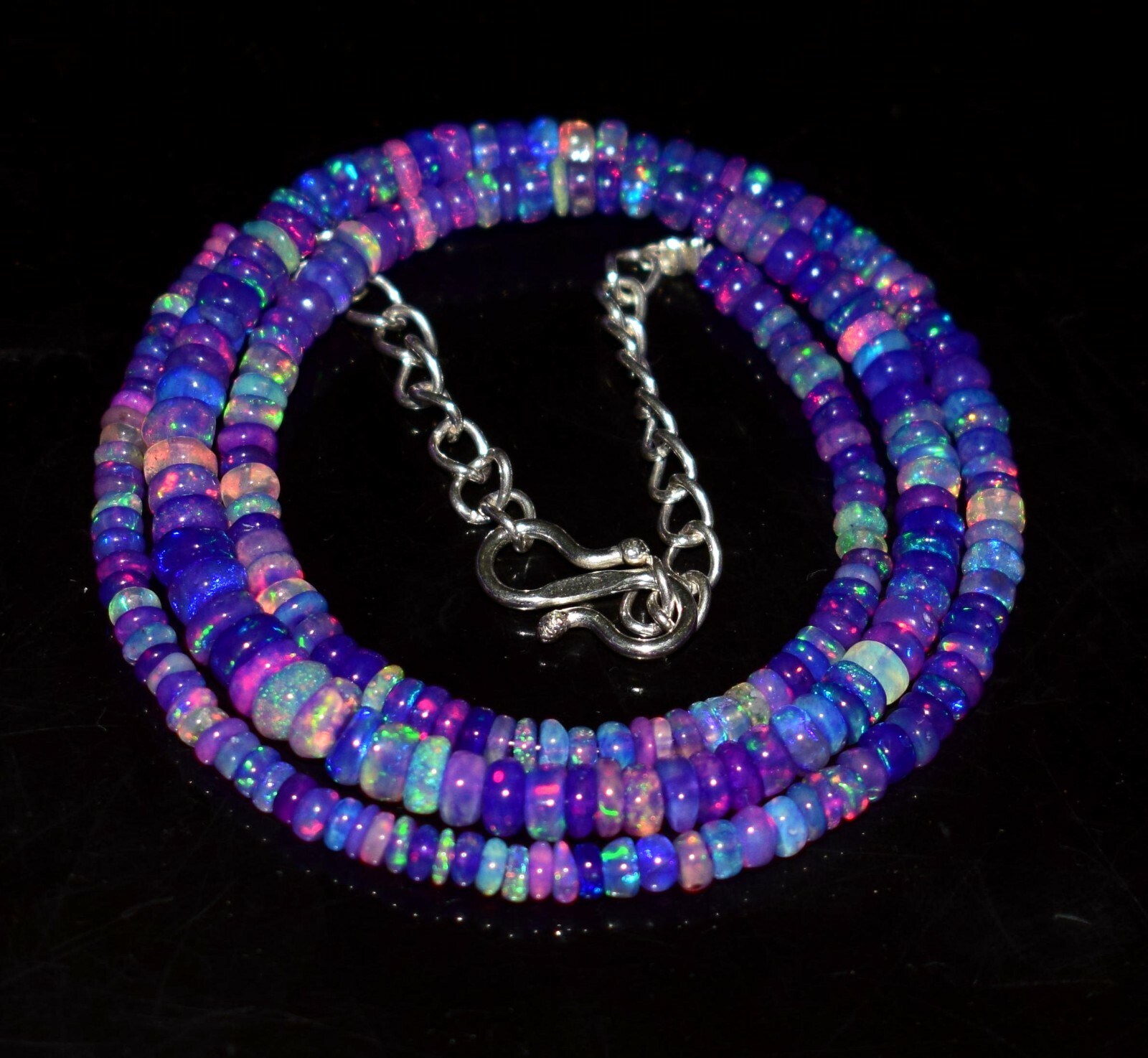 37Crt 3To5MM 16″Natural Ethiopian Purple Opal Gemstone Beads Necklace New