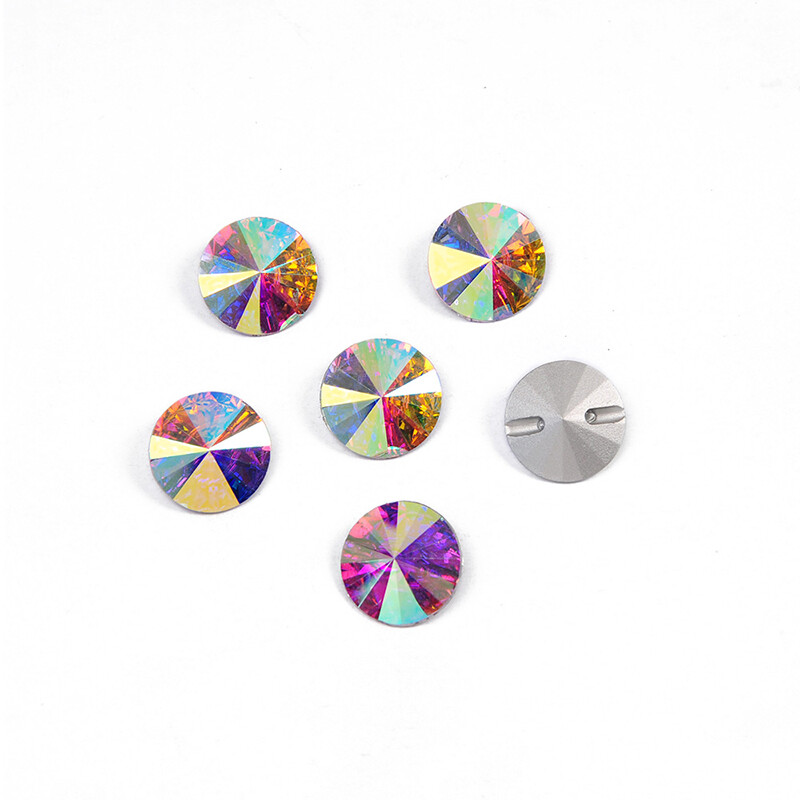 Crystal AB Clear Rivoli Glass Sew Buttons Decorative For Needlework Craft Sewing