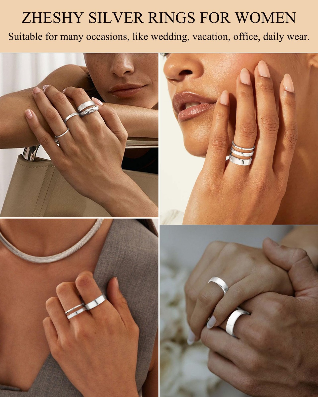 Stackable Silver Gold Rings for Women Non Tarnish 14K Gold Plated Cigar Plain…