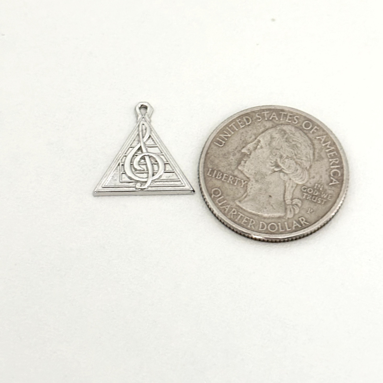 Vintage 925 Sterling Silver Music Note Triangle Shaped Charm Pendant