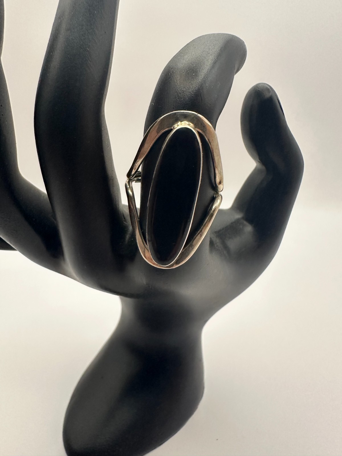 Vintage Sterling Silver Black Onyx Ring Sz 8.5 925 Handmade Statement Jewelry