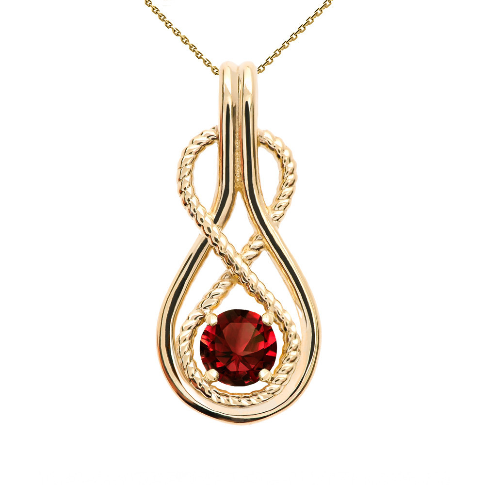 Infinity Rope January Birthstone Garnet Gold Pendant Necklace(Yellow/Rose/White)