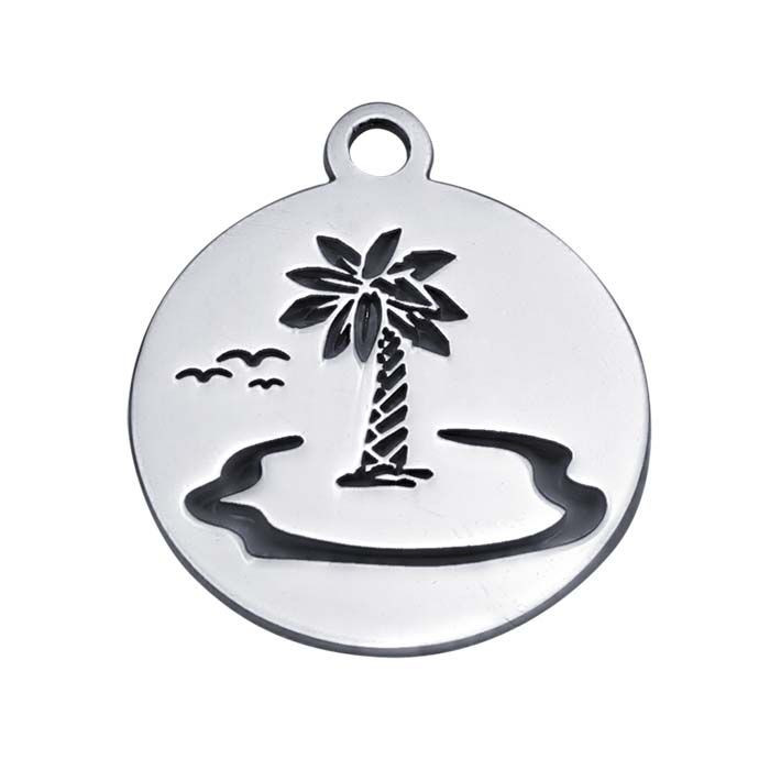 Sterling Silver Island with Palm Tree Charm 19.5mm x 17mm