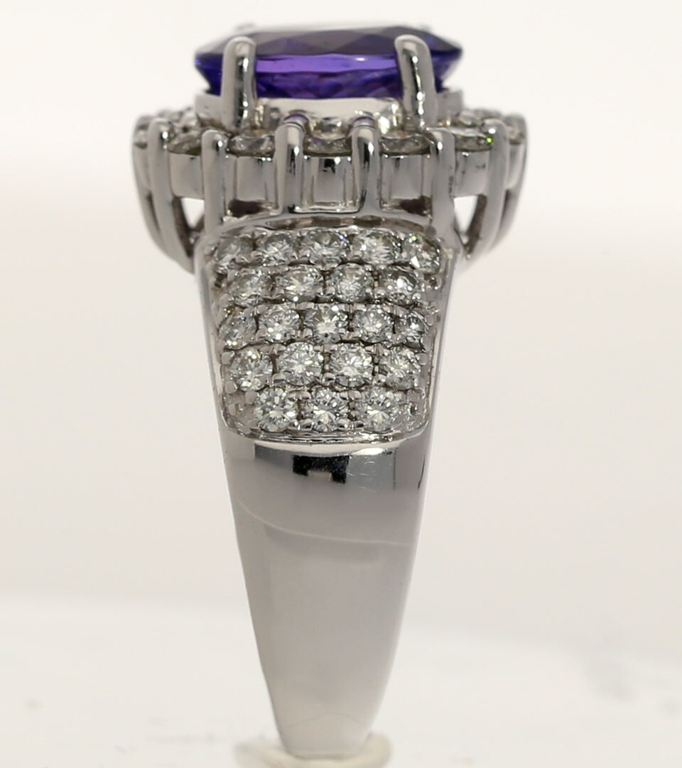 Diamond Tanzanite Halo Event Ring 3.17CT 14K White Gold Size 6.5