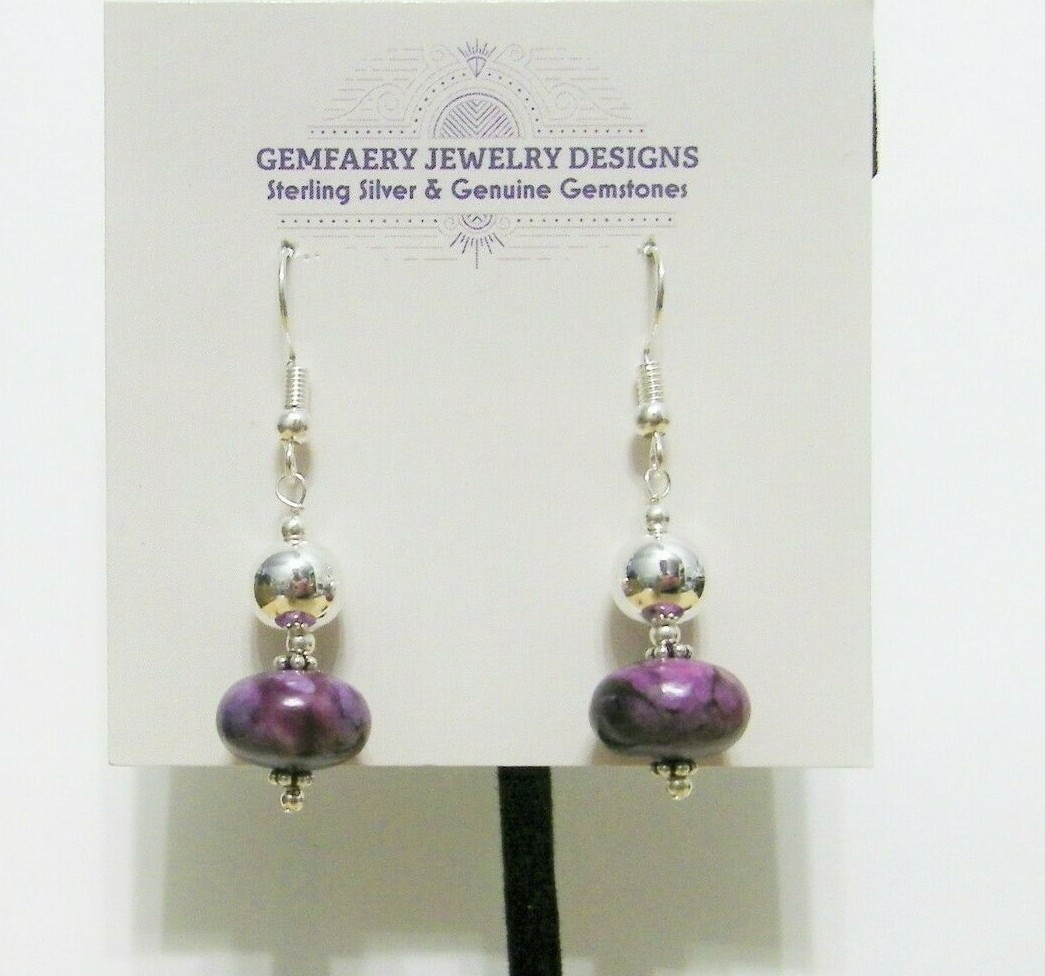 Sterling Silver Natural SUGILITE Gemstone Dangle Earrings #2471…Handmade USA