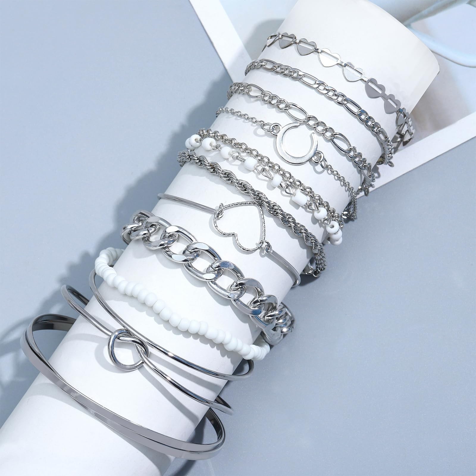 NEWITIN 50 Pieces Silver Jewelry Set for Women Adjustable,