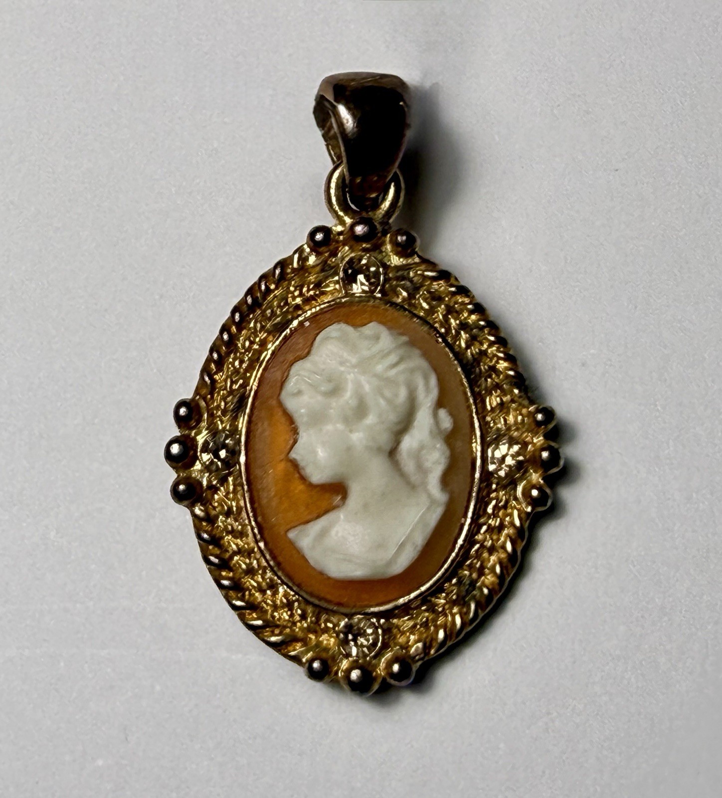 Vintage Cameo Pendant Gold Tone Victorian Revival 1960s 1970s Costume Jewelry