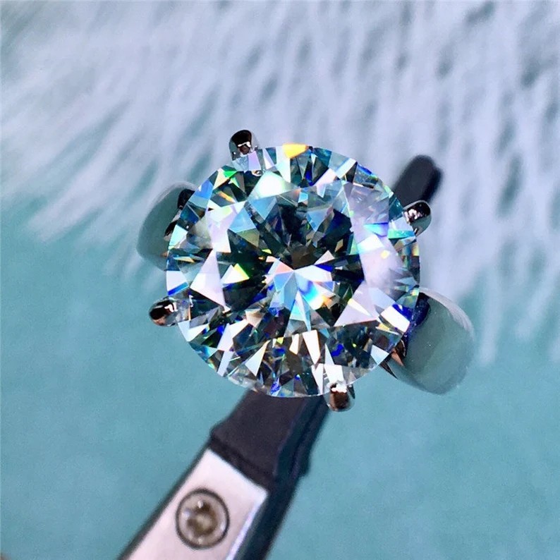 RARE 8.00 Ct Round Cut blue Treated Diamond Ring, 925 Silver, Excellent Luster