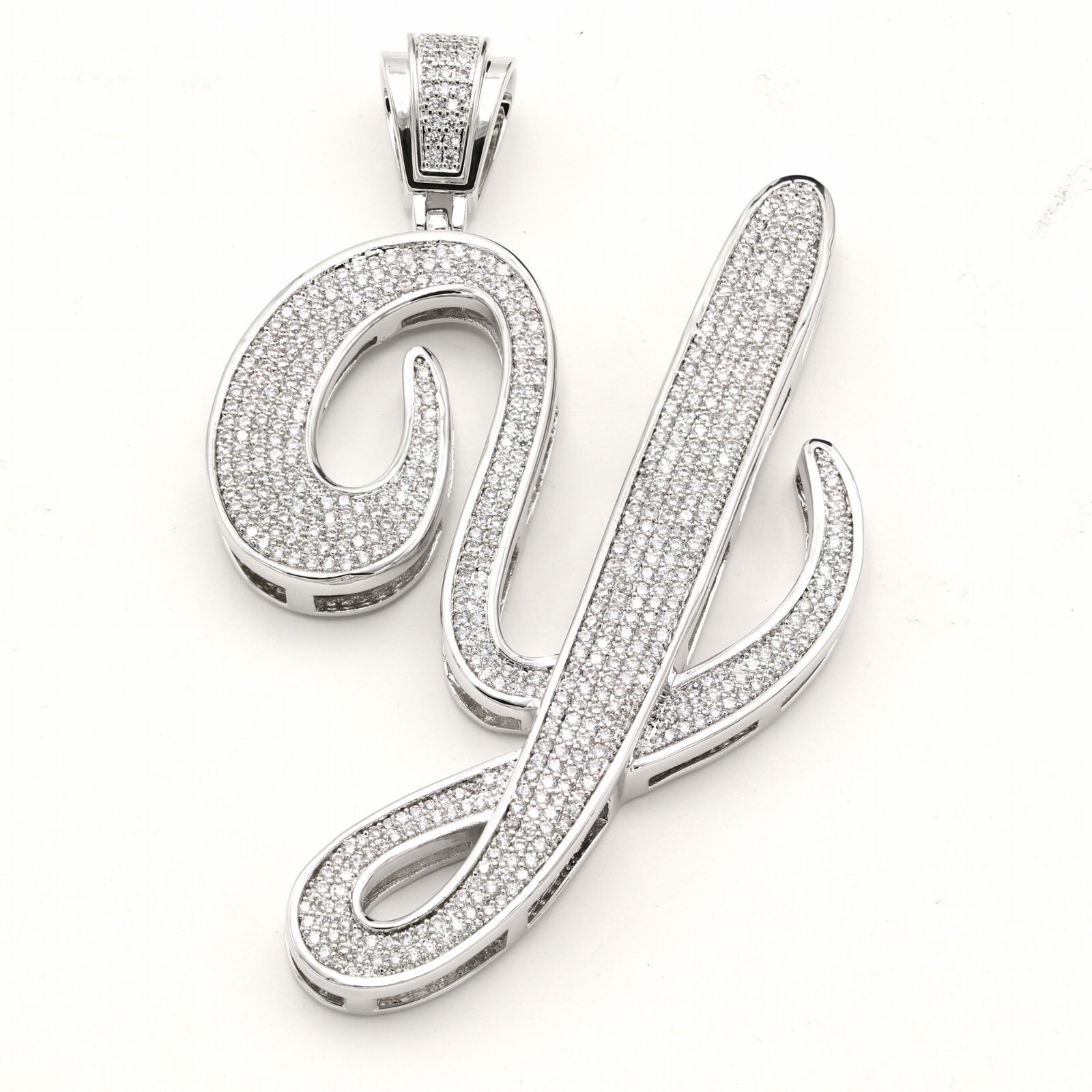 14K Gold Plated Cubic Zirconia Prong Pave Setting Man’s Initial Pendant