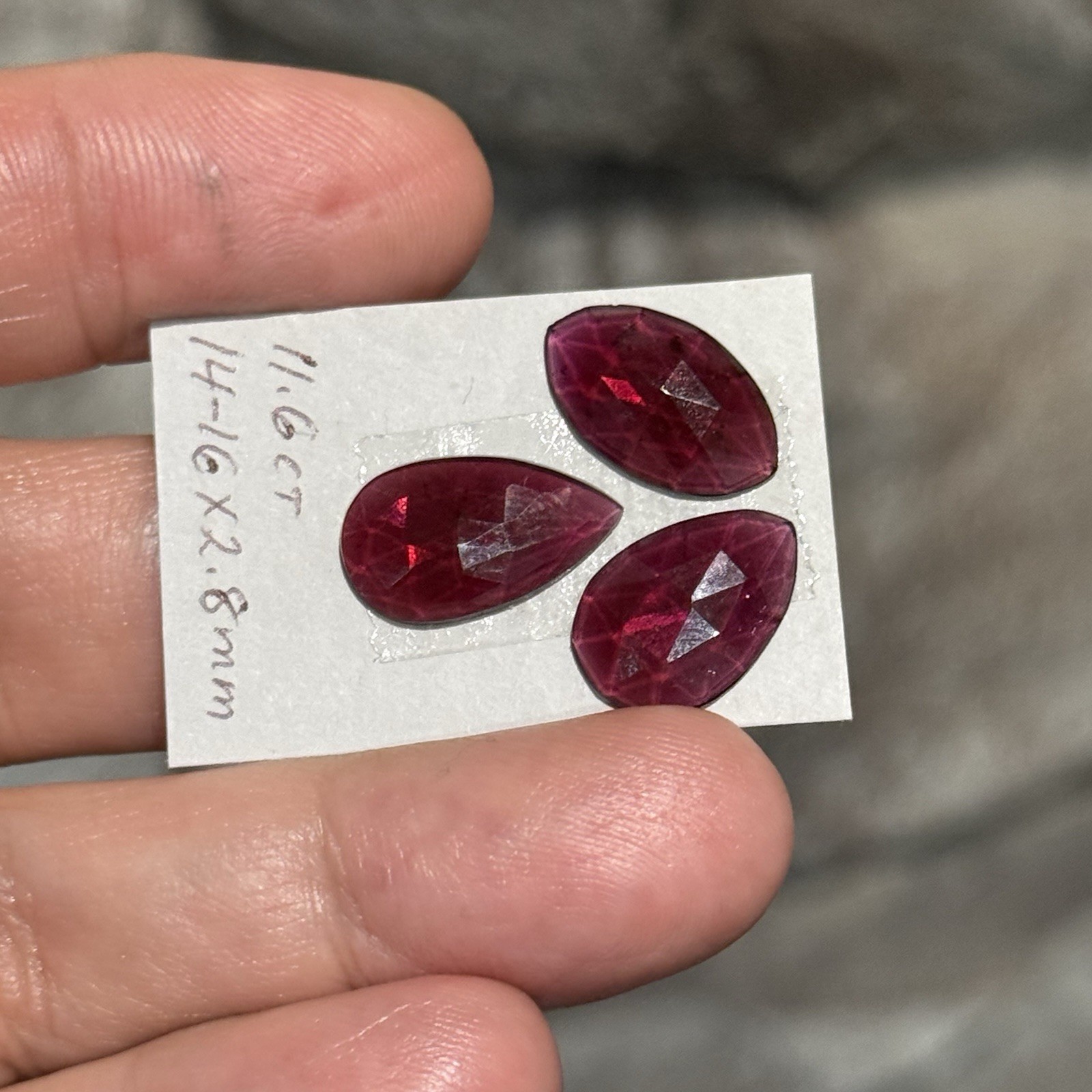 11.6ct 14-16×2.8mm 3pc Mixed Lot Fine Rose Cut Rhodolite Garnet Cabochon Gems