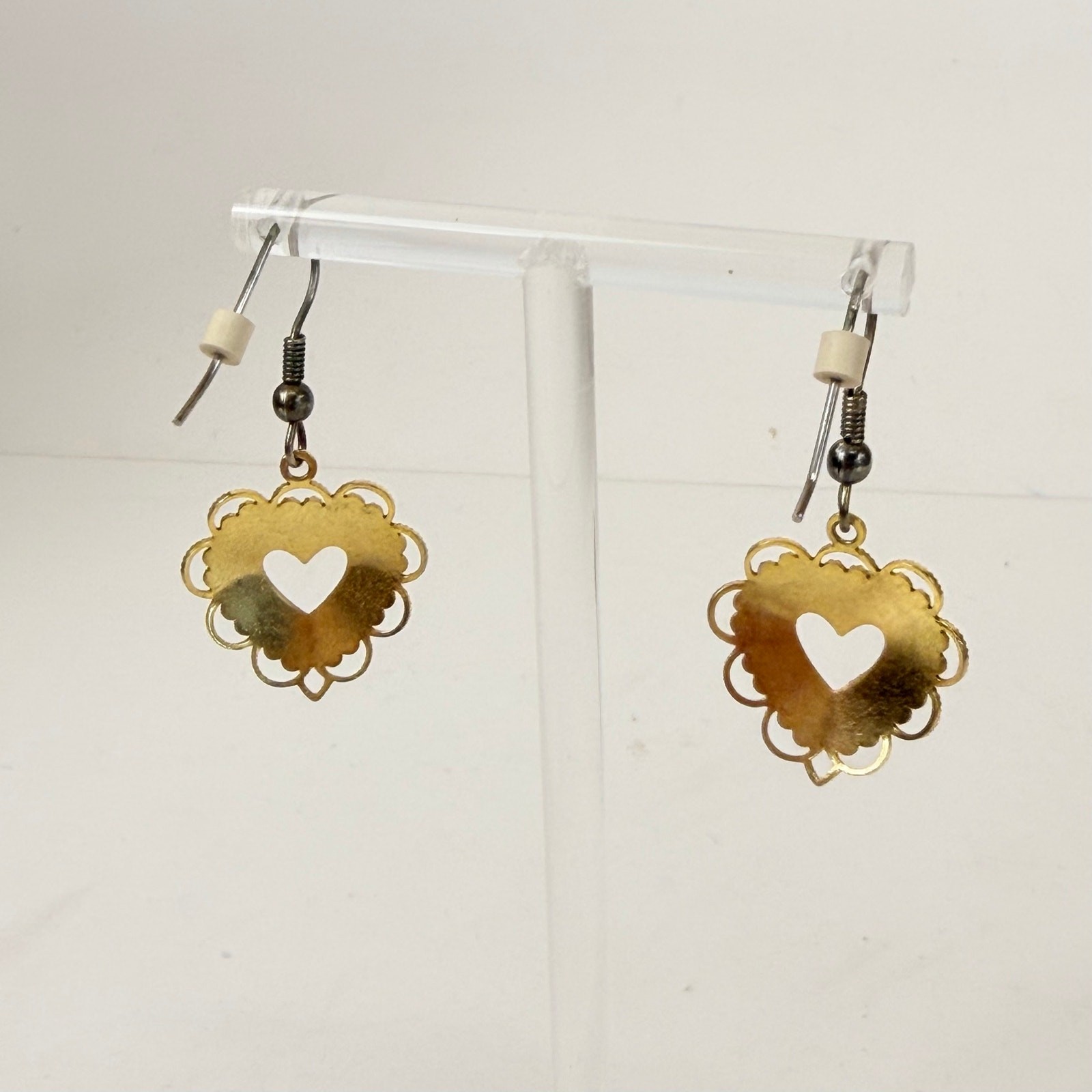 Dangly Heart Gold Earrings | 90s Lacey Gold-Tone Heart Earrings