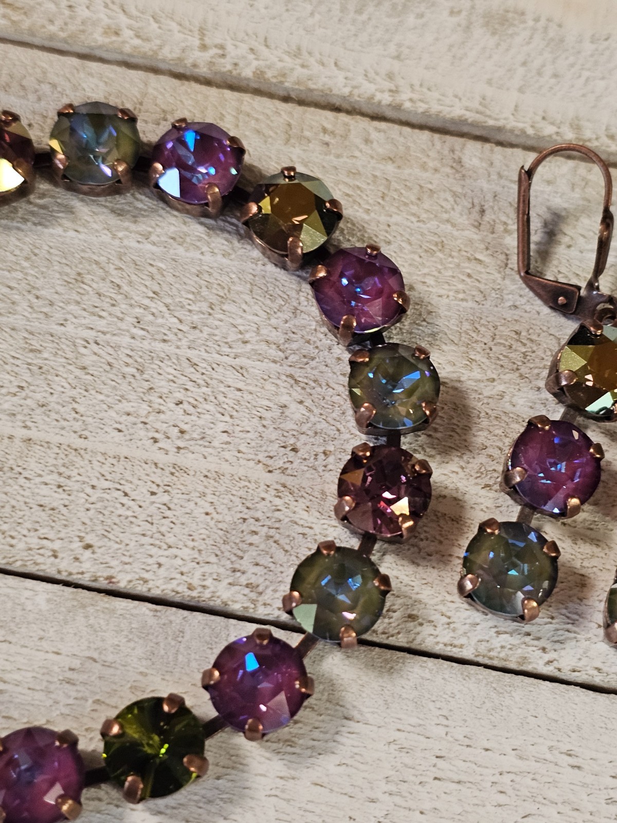 B1-9 Olive Purple Copper Drop Earrings Matching Cup Chain Bracelet Set
