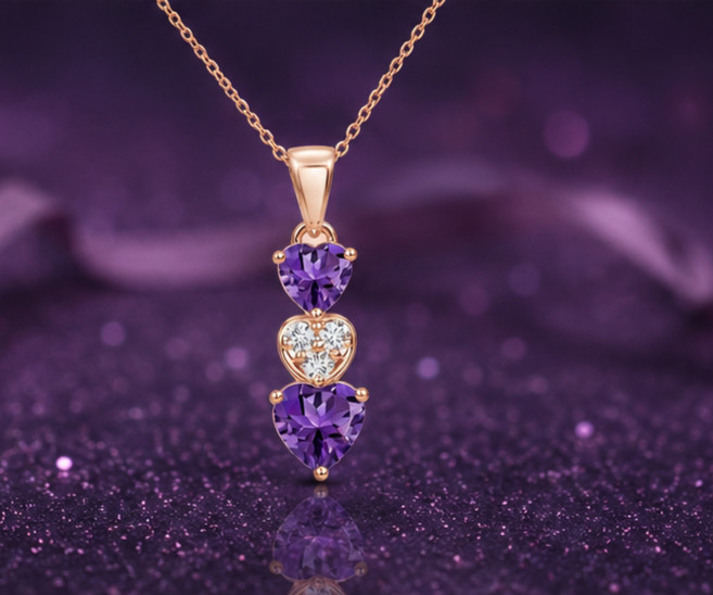 2Ct Heart Simulated Amethyst Stunning Pendant Necklace 14K Yellow Gold Plated