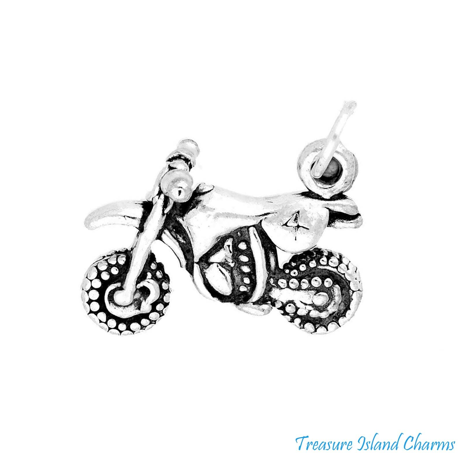 Motorcycle Motocross Dirt Bike 3D 925 Solid Sterling Silver Charm Pendant
