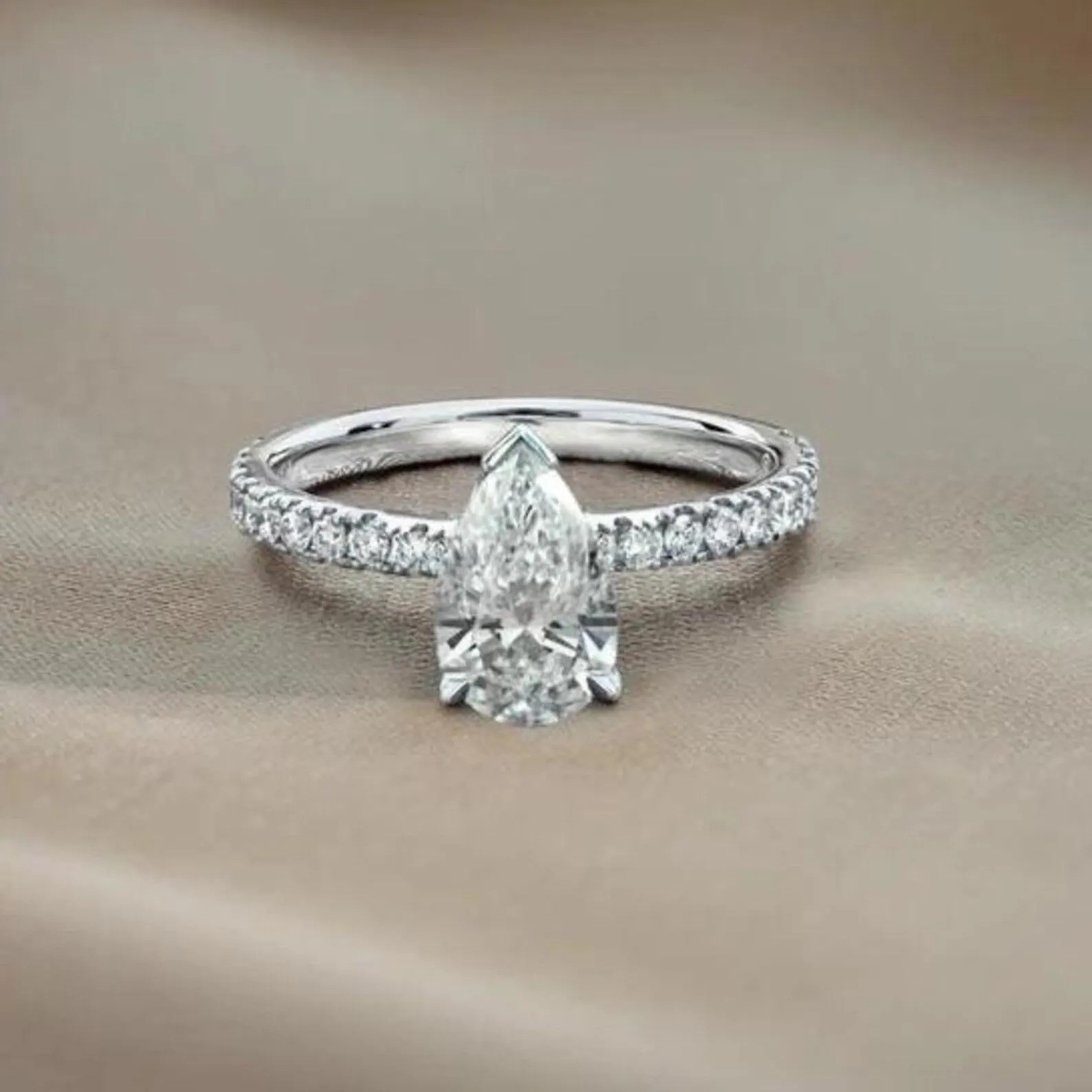 Pear Cut Moissanite Engagement Ring, 925 Silver Anniversary Ring Gift for Wife