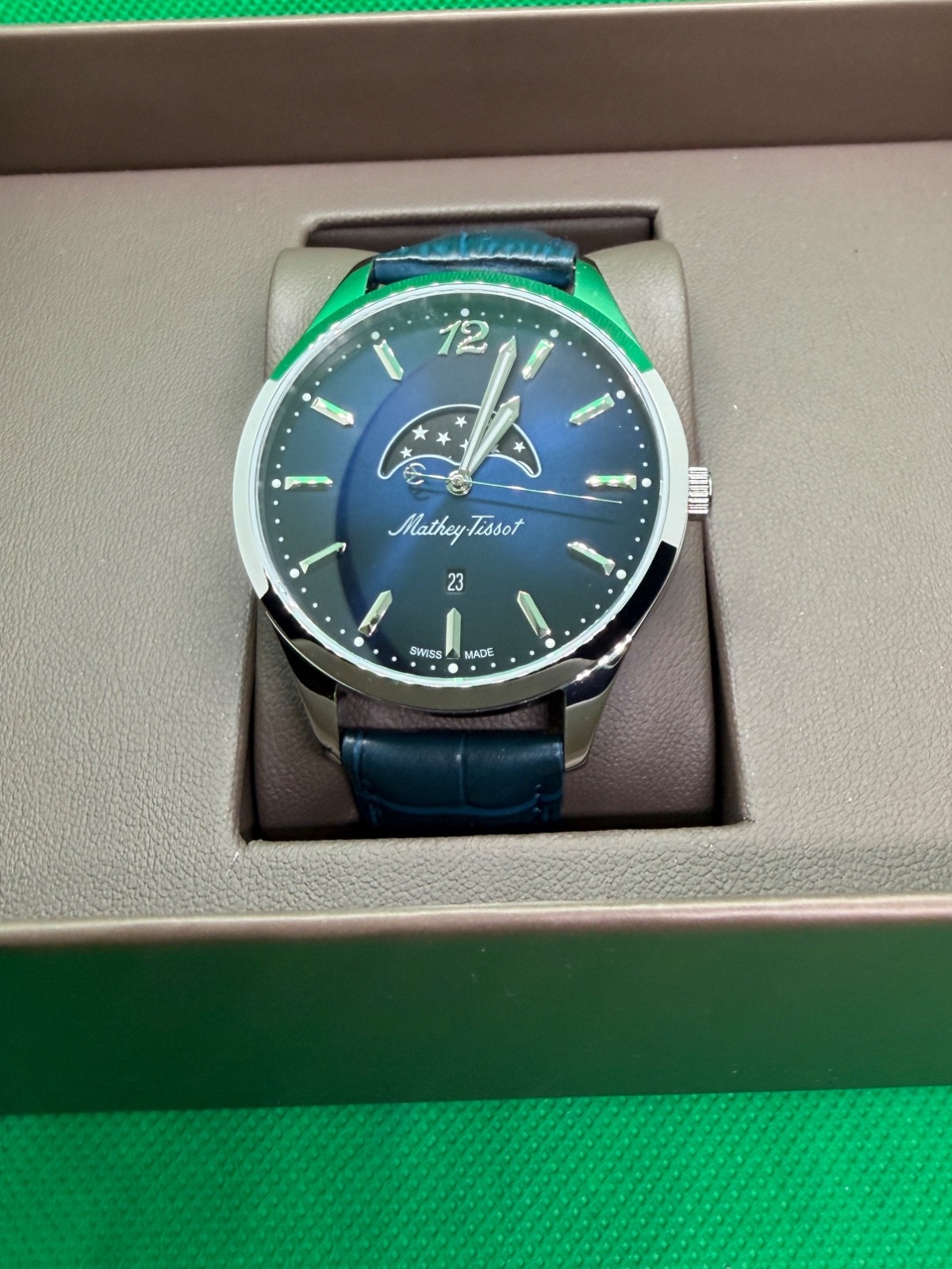 DIRECT FROM SWITZERLAND Mathey-Tissot Urban Moon Phase Blue Dial H411LABU NIB