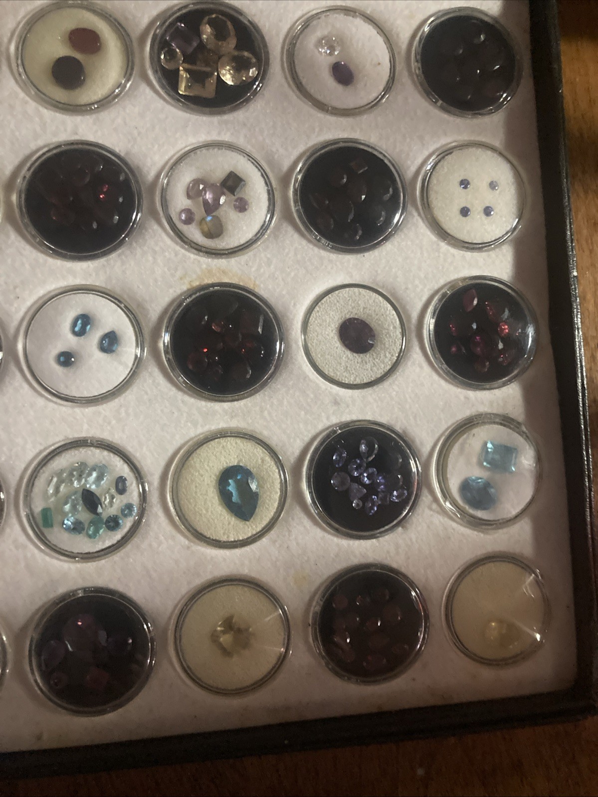 Assorted Multicolor Cut Loose Gemstones in Display Case, Gems In 100 Capsules