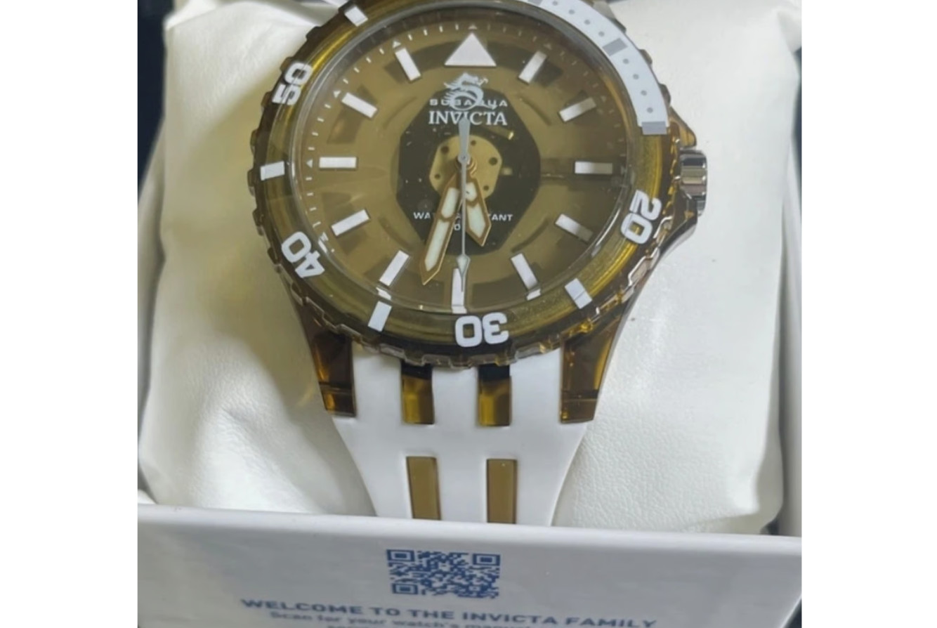 Invicta Subaqua Men’s Watch 70034: Brown Dial & White/Brown Silicone Strap New